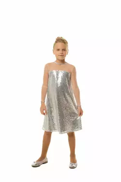 Плаття в паєтку срібне з рукавами з сітки YG.21.30.004