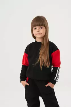 Світшот  чорно-червоний з тасьмою на рукаві на флісі YC.02.09.006 Світшот  чорно-червоний з тасьмою на рукаві на флісі YC.02.09.006