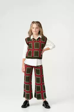 Костюм оливка трійка клітка YN.22.25.021 Костюм оливка трійка клітка YN.22.25.021