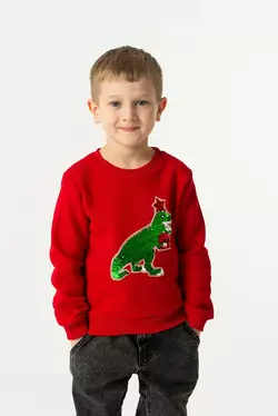 Світшот червоний з аплікацією із паєток Динозавр YI.12.09.008 Світшот червоний з аплікацією із паєток Динозавр YI.12.09.008