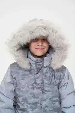 Тепла дитяча куртка з хутряним капюшоном, сірий камуфляж YU.13.13.002 Тепла дитяча куртка з хутряним капюшоном, сірий камуфляж YU.13.13.002