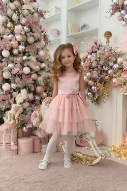 Сукня ошатна з трьома рюшами пудрова YI.21.30.012 Сукня ошатна з трьома рюшами пудрова YI.21.30.012