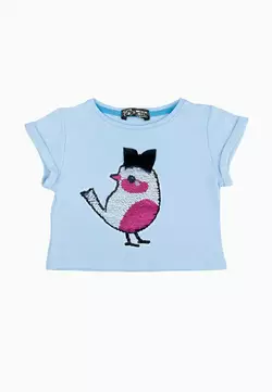 Футболка блакитна з Пташкою із двосторонніх паєток YH.21.03.004 Футболка блакитна з Пташкою із двосторонніх паєток YH.21.03.004