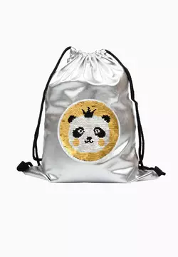 Рюкзак блискучий срібний з Пандою YA231 Рюкзак блискучий срібний з Пандою YA231