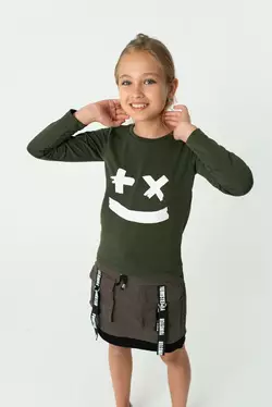 Лонгслів зелений з принтом для дівчинки YH.01.04.003 Лонгслів зелений з принтом для дівчинки YH.01.04.003