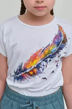 Футболка укорочена на резинці принт Перо YT.22.03.014 Футболка укорочена на резинці принт Перо YT.22.03.014