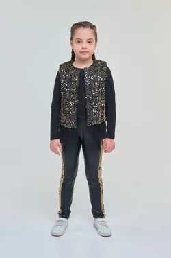 Комплект Rock Star - чорний лонгслів з легінсами з еко шкіри та жилетка YК.22.42.023 Комплект Rock Star - чорний лонгслів з легінсами з еко шкіри та жилетка YК.22.42.023