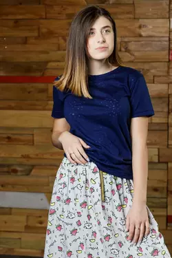 Темно-синя футболка з зірками для дівчинки YA.11.03.018 Темно-синя футболка з зірками для дівчинки YA.11.03.018