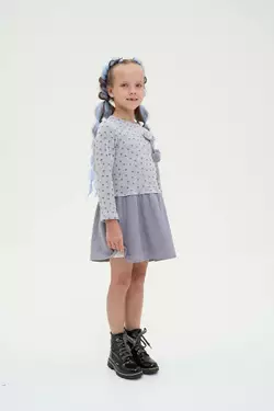 Комбіноване плаття з довгим рукавом та помпонами на грудях YU.22.30.006 Комбіноване плаття з довгим рукавом та помпонами на грудях YU.22.30.006