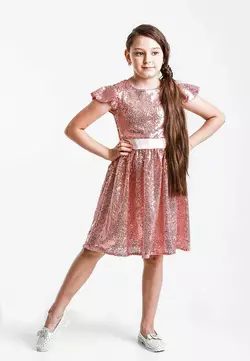 Сукня пудрова в паєтку з атласним поясом YE.21.25.001 Сукня пудрова в паєтку з атласним поясом YE.21.25.001