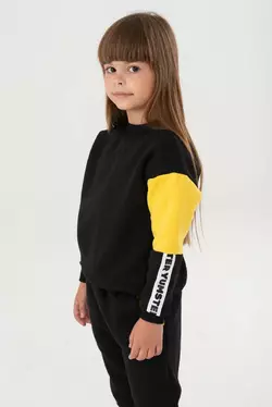 Cвітшот утеплений чорно-жовтий з тасьмою на рукаві для дівчинки YC.02.09.008