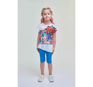 Комплект із синіх велосипедок та футболки з принтом комікс YК.22.42.011 Комплект із синіх велосипедок та футболки з принтом комікс YК.22.42.011