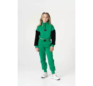 Костюм зелений на флісі з хутряними рукавами та укороченим світшотом YN.22.25.015 Костюм зелений на флісі з хутряними рукавами та укороченим світшотом YN.22.25.015