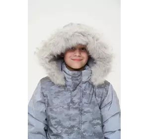 Тепла дитяча куртка з хутряним капюшоном, сірий камуфляж YU.13.13.002 Тепла дитяча куртка з хутряним капюшоном, сірий камуфляж YU.13.13.002