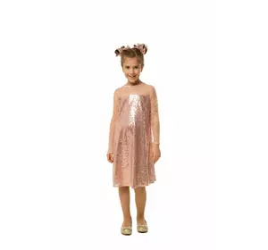 Плаття в паєтку пудрове з рукавами з сітки YG.21.30.005 Плаття в паєтку пудрове з рукавами з сітки YG.21.30.005