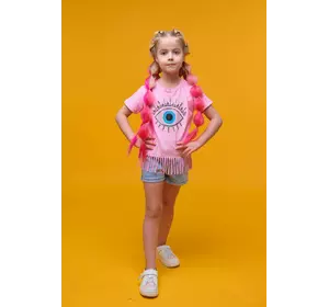 Комплект з рожевої футболки та джинсових шортів. YК.22.42.031 Комплект з рожевої футболки та джинсових шортів. YК.22.42.031