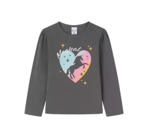 Лонгслів для дівчинки сірий з малюнком єдинорога в серці YU.22.04.001 Лонгслів для дівчинки сірий з малюнком єдинорога в серці YU.22.04.001