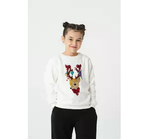 Світшот білий з аплікацією із паєток Олень YI.22.09.002 Світшот білий з аплікацією із паєток Олень YI.22.09.002