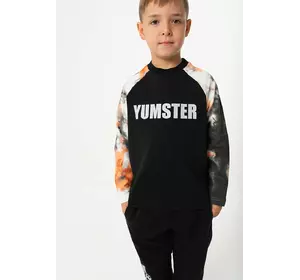 Чорний лонгслів з помаранчевими рукавами тай-дай та принтом Yumster  YH.11.04.004 Чорний лонгслів з помаранчевими рукавами тай-дай та принтом Yumster  YH.11.04.004