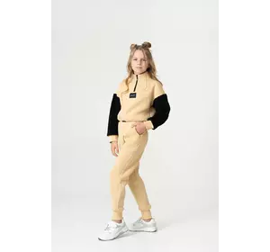 Костюм бежевий на флісі з хутряними рукавами та укороченим світшотом YN.22.25.014 Костюм бежевий на флісі з хутряними рукавами та укороченим світшотом YN.22.25.014