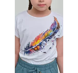 Футболка укорочена на резинці принт Перо YT.22.03.014 Футболка укорочена на резинці принт Перо YT.22.03.014