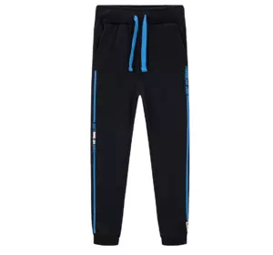 Спортивні штани на флісі, чорні із синіми вставками YU.12.24.003