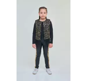 Комплект Rock Star - чорний лонгслів з легінсами з еко шкіри та жилетка YК.22.42.023 Комплект Rock Star - чорний лонгслів з легінсами з еко шкіри та жилетка YК.22.42.023