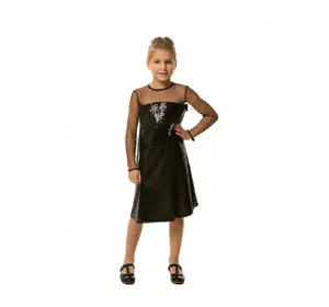 Плаття паєточне чорне з рукавами з сітки YG.21.30.003