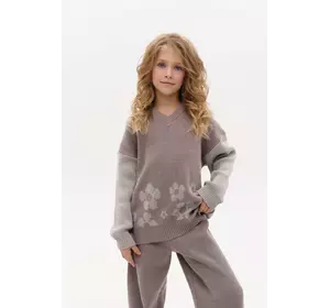 Джемпер для дівчинки, в'язаний трикотаж сірий з оливковим YU.22.09.006 Джемпер для дівчинки, в'язаний трикотаж сірий з оливковим YU.22.09.006