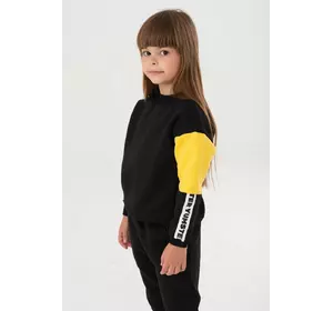 Cвітшот утеплений чорно-жовтий з тасьмою на рукаві для дівчинки YC.02.09.008 Cвітшот утеплений чорно-жовтий з тасьмою на рукаві для дівчинки YC.02.09.008